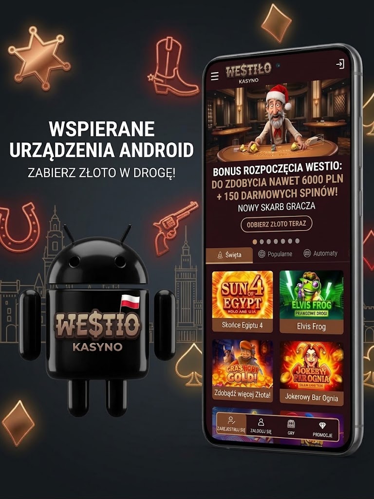 Westia Casino app display featuring various gaming options and user navigation elements.